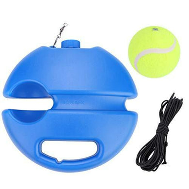 Blauwe draagbare waterbak voor huisdieren met de perfecte manier om je tennisspel te verbeteren en een zwarte riem.