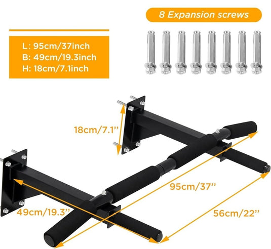 Versterk je lichaam met de wandgemonteerde optrekstang! Deze optrekstang heeft schuimrubberen grepen en meet 95x49x18 cm. Ideaal voor thuisfitness, inclusief acht expansieschroeven voor handmatige installatie.