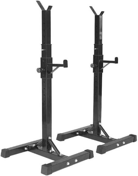 Twee zwarte verstelbare squat racks van