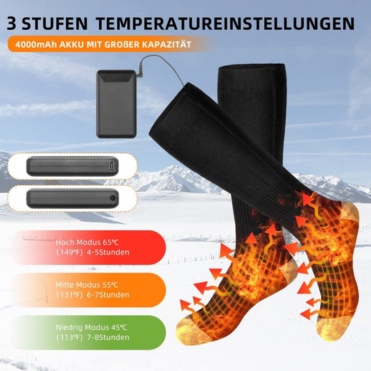 Elektrisch verwarmde sokken voor dames en heren: Comfortabele warmte voor elk moment met drie temperatuurinstellingen en langlebigem, wiederaufladbarem 4000mAh akku, gezegt voor een verschne