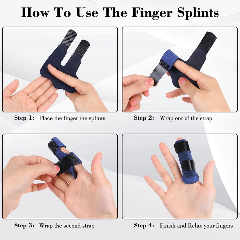 Laad afbeelding in Galerijviewer, Instructiestappen die het juiste gebruik tonen van Verstelbare triggerfinger spalk - universele maat - voor pijnverlichting voor ondersteuning en immobilisatie.
