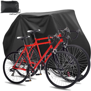 Bescherm je fiets met onze waterdichte fietshoes voor 2 fietsen bedekt met een zwarte UV-bestendige beschermfolie.