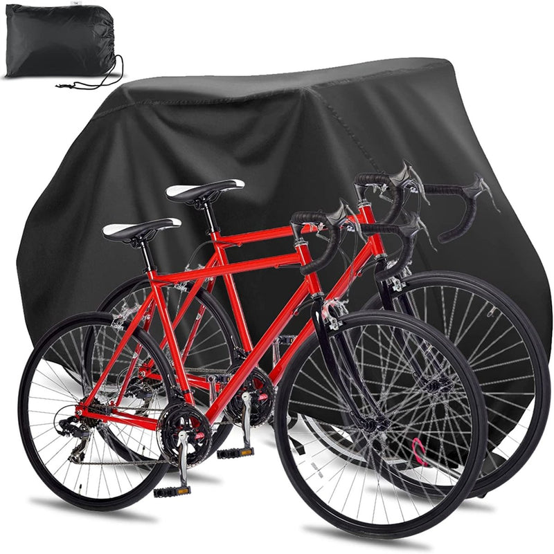 Laad afbeelding in Galerijviewer, Bescherm je fiets met onze waterdichte fietshoes voor 2 fietsen bedekt met een zwarte UV-bestendige beschermfolie.
