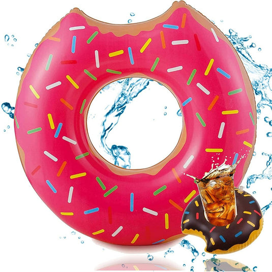 Beleef de ultieme zwemervaring met onze Chocoladekoekjesprint opblaasbare zwemband in de vorm van een donut met een plonswater.