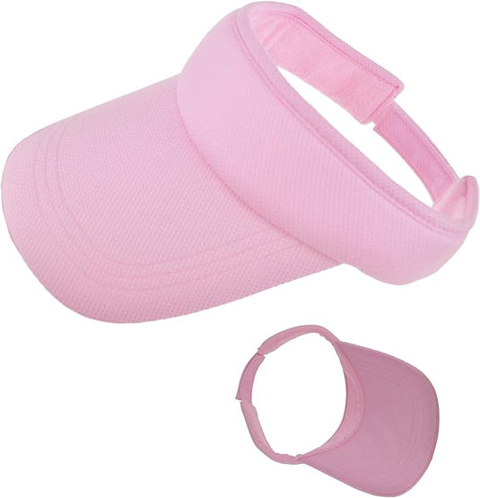 Roze Zonneklep voor vrouwen: bescherm jezelf tegen de zon en geniet van je favoriete sporten op een witte achtergrond.