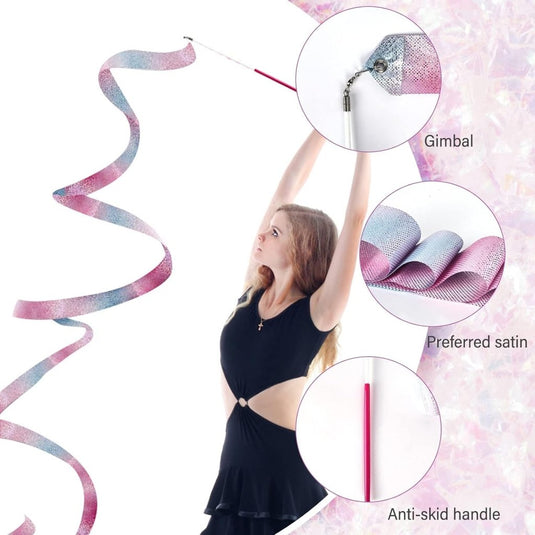 10 stuks dansbanden voor kinderen, gymnastiekband met stang van 2 m, ritmische sportgymnastiekband, lange dansen, swingband, wervelband, dansen, streamer, dansband, luchtslangen voor gym, circus, - happygetfit.com