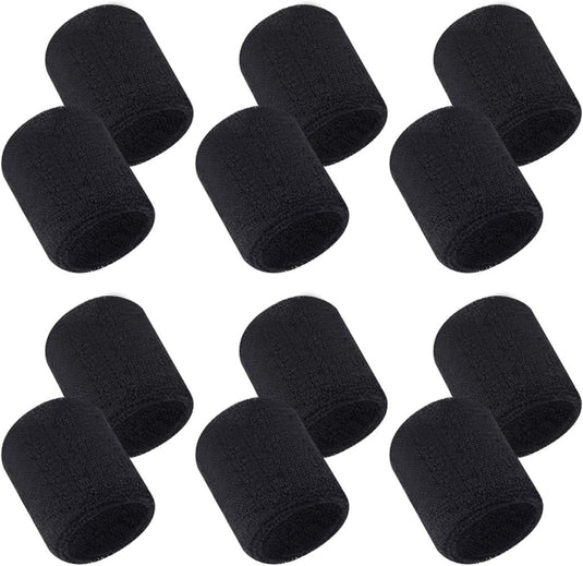 12 stuks absorberende zweetbanden voor dames en heren, zwart, katoen, polsbanden voor sport, basketbal, hardlopen, fietsen, joggen, voetbal, tennis - happygetfit.com