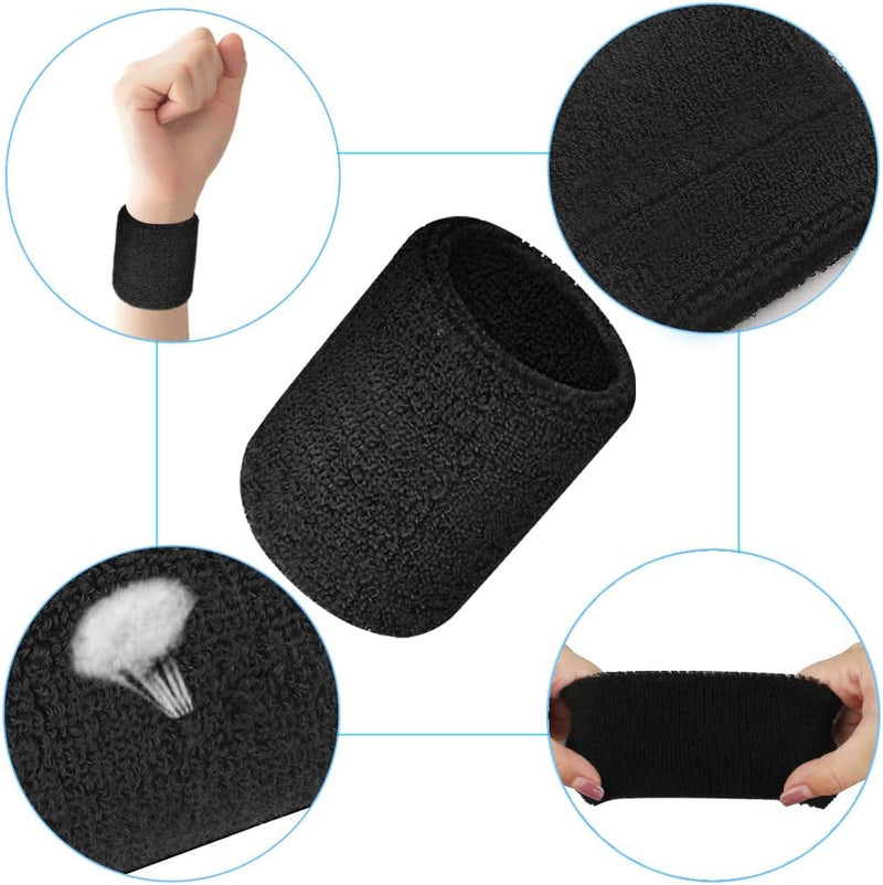 Load image into Gallery viewer, 12 stuks absorberende zweetbanden voor dames en heren, zwart, katoen, polsbanden voor sport, basketbal, hardlopen, fietsen, joggen, voetbal, tennis - happygetfit.com
