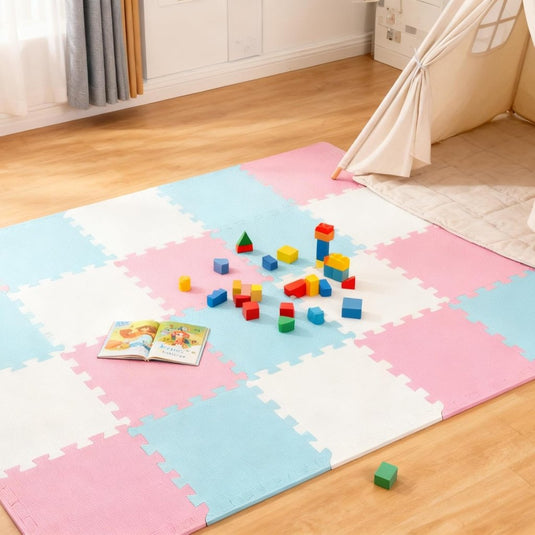 18 stuks (30 x 30 cm) in elkaar te zetten vloermatten, beschermende vloermatten, puzzelmatten, zachte schuimstofmatten, speelmatten, turnmatten - happygetfit.com