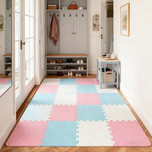 18 stuks (30 x 30 cm) in elkaar te zetten vloermatten, beschermende vloermatten, puzzelmatten, zachte schuimstofmatten, speelmatten, turnmatten - happygetfit.com