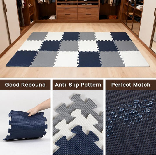 18 stuks (30 x 30 cm) in elkaar te zetten vloermatten, beschermende vloermatten, puzzelmatten, zachte schuimstofmatten, speelmatten, turnmatten - happygetfit.com