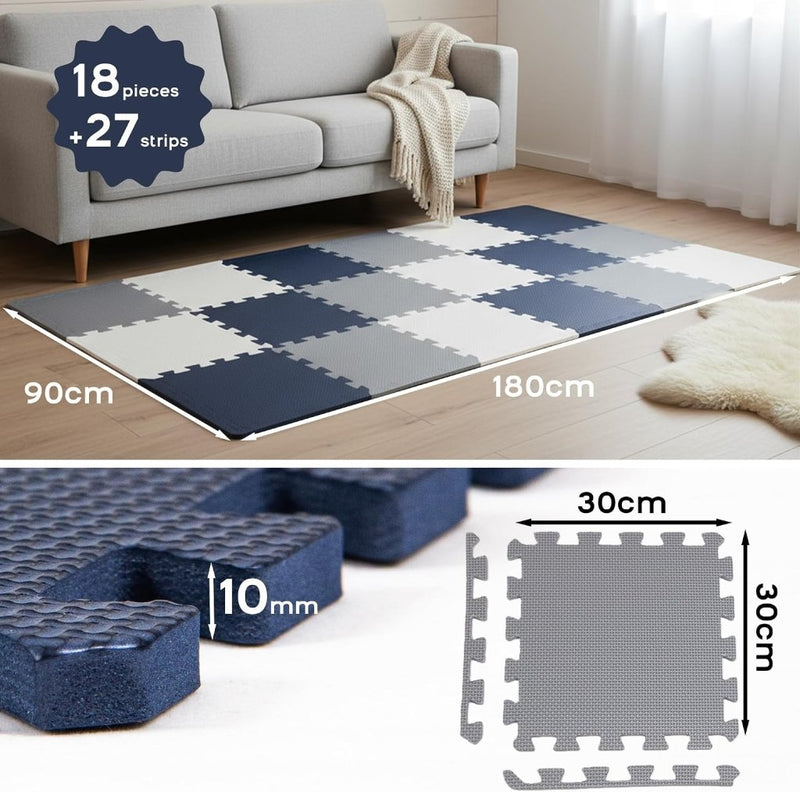 Load image into Gallery viewer, 18 stuks (30 x 30 cm) in elkaar te zetten vloermatten, beschermende vloermatten, puzzelmatten, zachte schuimstofmatten, speelmatten, turnmatten - happygetfit.com
