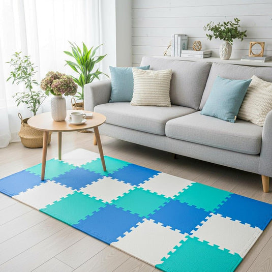 18 stuks (30 x 30 cm) in elkaar te zetten vloermatten, beschermende vloermatten, puzzelmatten, zachte schuimstofmatten, speelmatten, turnmatten - happygetfit.com