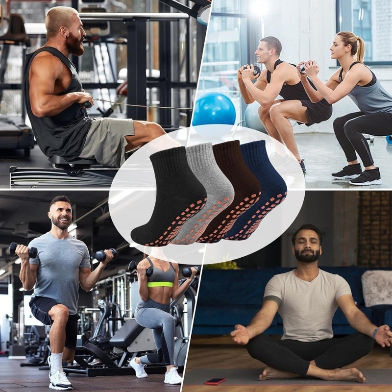 Load image into Gallery viewer, 2 paar dames heren antislip grip sokken ABS sport sokken voor yoga pilates barre trampoline fitness vechtsporten ziekenhuis thuis wandelen sokken met handgrepen - happygetfit.com
