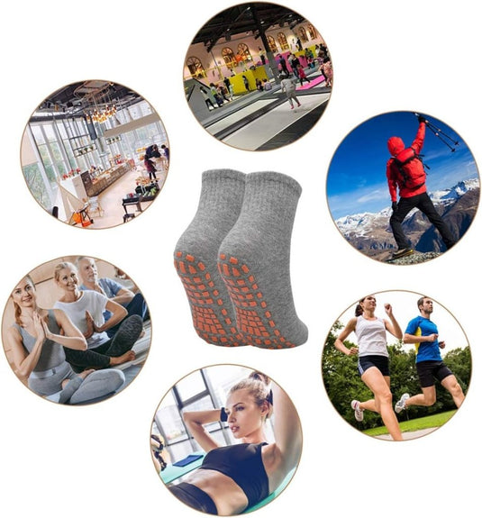 2 paar dames heren antislip grip sokken ABS sport sokken voor yoga pilates barre trampoline fitness vechtsporten ziekenhuis thuis wandelen sokken met handgrepen - happygetfit.com