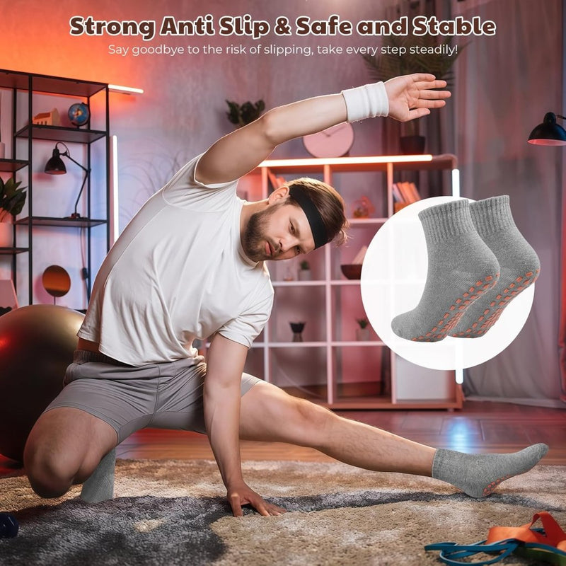 Load image into Gallery viewer, 2 paar dames heren antislip grip sokken ABS sport sokken voor yoga pilates barre trampoline fitness vechtsporten ziekenhuis thuis wandelen sokken met handgrepen - happygetfit.com
