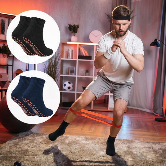2 paar dames heren antislip grip sokken ABS sport sokken voor yoga pilates barre trampoline fitness vechtsporten ziekenhuis thuis wandelen sokken met handgrepen - happygetfit.com