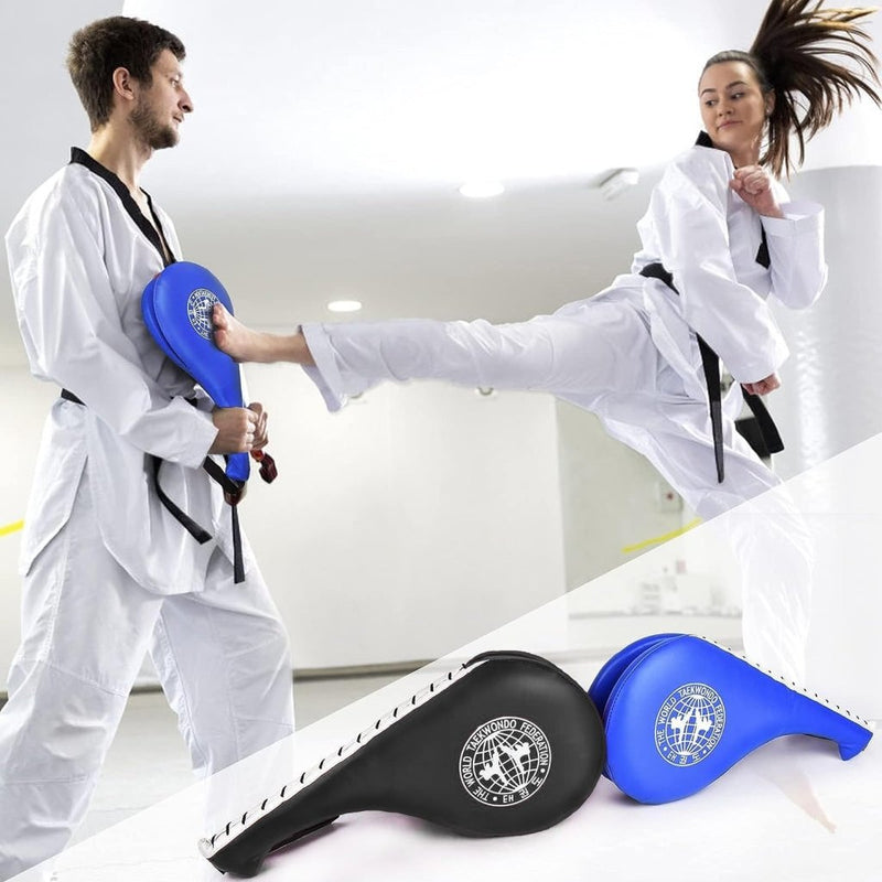 Laad afbeelding in Galerijviewer, 2 Pack Taekwondo Dubbele Kick Pads - Duurzaam Strike Boksen en Vechtsporten Apparatuur voor Karate Kickboksen MMA Praktijk - Voor Kinderen Jeugd Volwassen - happygetfit.com

