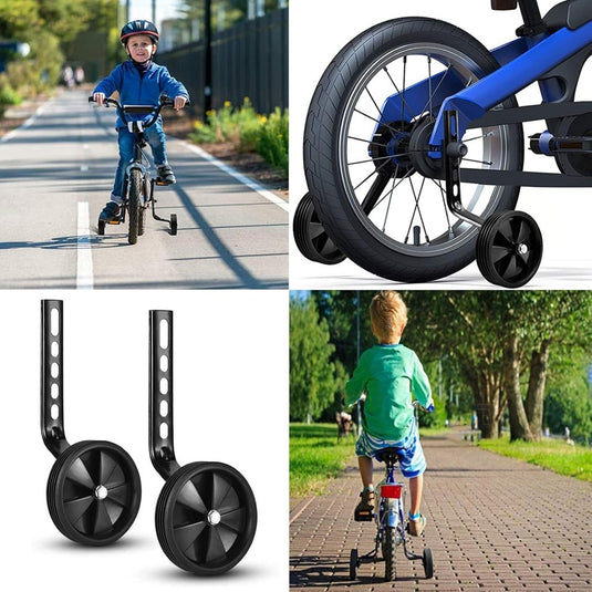 2 Stuks Zijwieltjes voor Kinderfietsen, Verstelbare Wielstabilisatoren, Gebruikt om de Veiligheid en Stabiliteit van Fietsen te Verbeteren (Zwart) - happygetfit.com