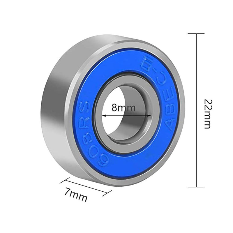 Load image into Gallery viewer, Het &quot;Kleurrijke skateboardlagers voor maximale prestaties&quot; kogellager heeft een nauwkeurig vervaardigde buitendiameter van 22 mm, een binnendiameter van 8 mm en een breedte van 7 mm, met een stijlvolle blauwe rand gemaakt van duurzaam koolstofstaal.
