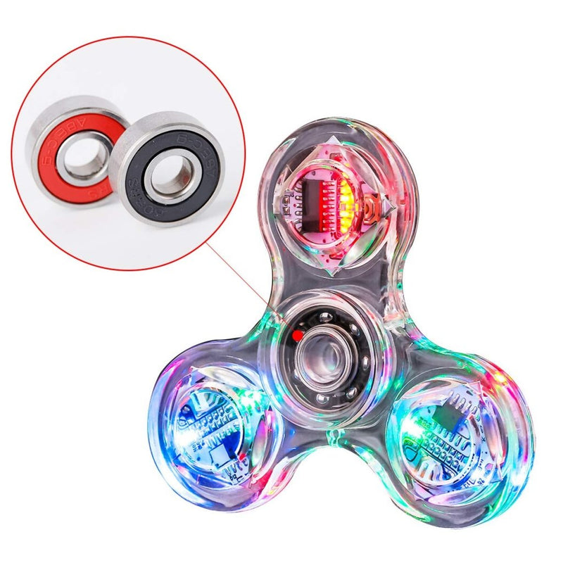 Load image into Gallery viewer, Ervaar de oogverblindende transparante LED fidget spinner, met Kleurrijke skateboardlagers met ABEC-9 lagers voor ultra-soepele spins en levendige veelkleurige lichten. Geniet van close-ups van duurzame koolstofstaal precisiekogellagers.
