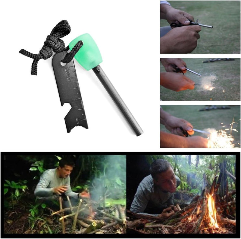 Laad afbeelding in Galerijviewer, 3-in-1 Maxi Glow vuursteen, aansteker, vuurstaal, 12.000 ontstekingen, licht op in het donker, 10,5 cm, met liniaal en flesopener, magnesium vuurstarter, voor outdoor, survival, camping - happygetfit.com
