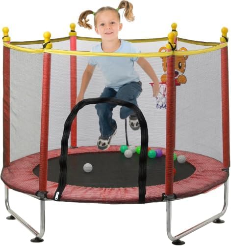 Załaduj obraz do przeglądarki galerii, Kindertrampoline 140 cm met veiligheidsnet en basketbalmand rood – trampoline – indoor outdoor
