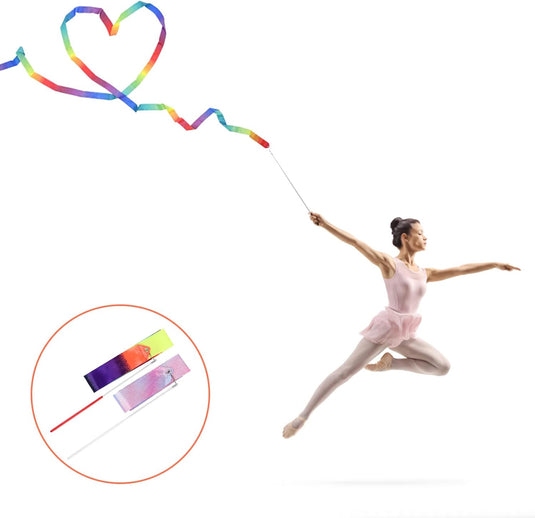 KINBOM 2st Danslinten, 2m Sprankelend Danslint Lange Lintslingers Gymnastieklinten voor Kinderen Training Talentenjacht Artistiek Dansen, met Lintstok