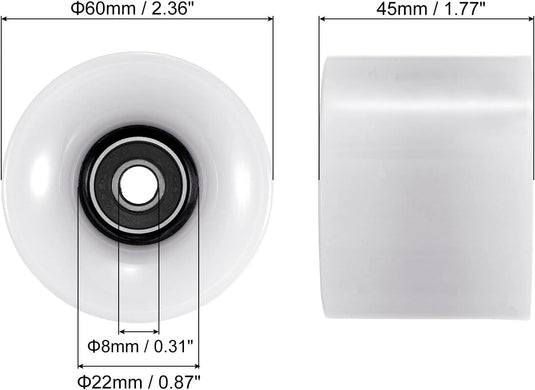Longboard wielen 60 mm 78A met 608 lagers en spacers 4 stuks – cruiser skateboard wielen