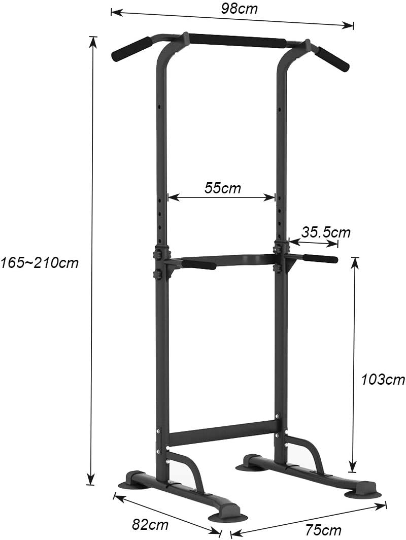 Laad afbeelding in Galerijviewer, DlandHome Romeinse stoel voor krachttraining, verstelbaar, dips tractie, optrekstang op voet, tractiestation, buikdips, armleuningen, fitness, zwart
