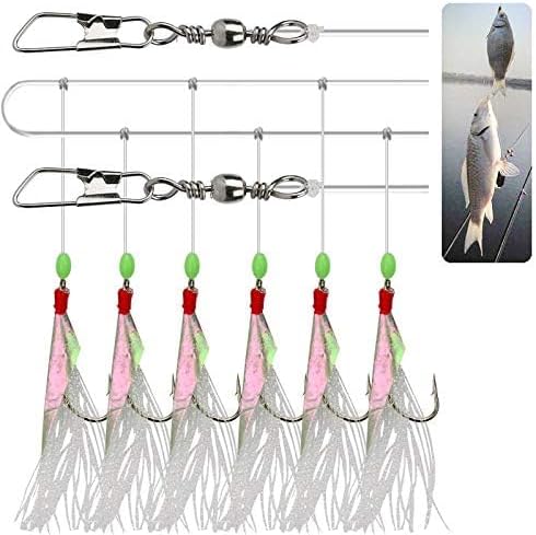 Luminous Fishing Rigs with Real Fish Skin, Glow Beads & High Carbon Hooks for Fresh/Saltwater