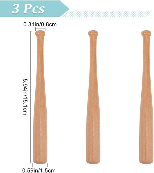 Mini houten honkbalknuppels - 3 stuks - onbewerkt hout - 15 cm