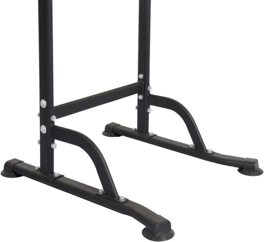 DlandHome Romeinse stoel voor krachttraining, verstelbaar, dips tractie, optrekstang op voet, tractiestation, buikdips, armleuningen, fitness, zwart