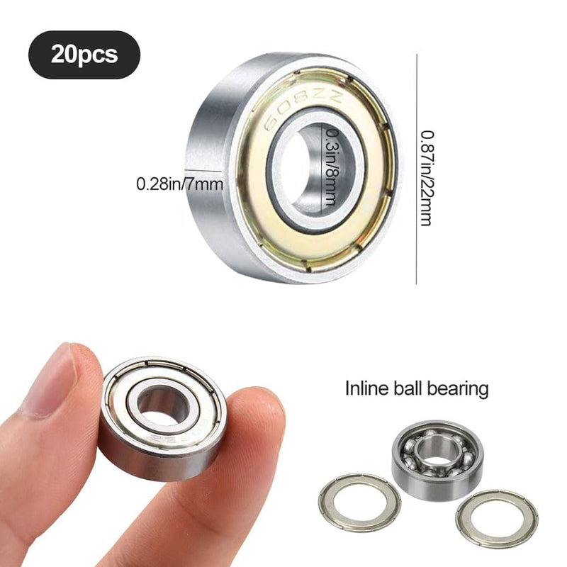 Load image into Gallery viewer, Kogellagers, 20 stuks 608 ZZ kogellagers, voor schaatsen, skateboards, inline skates, 8 mm x 22 mm x 7 mm
