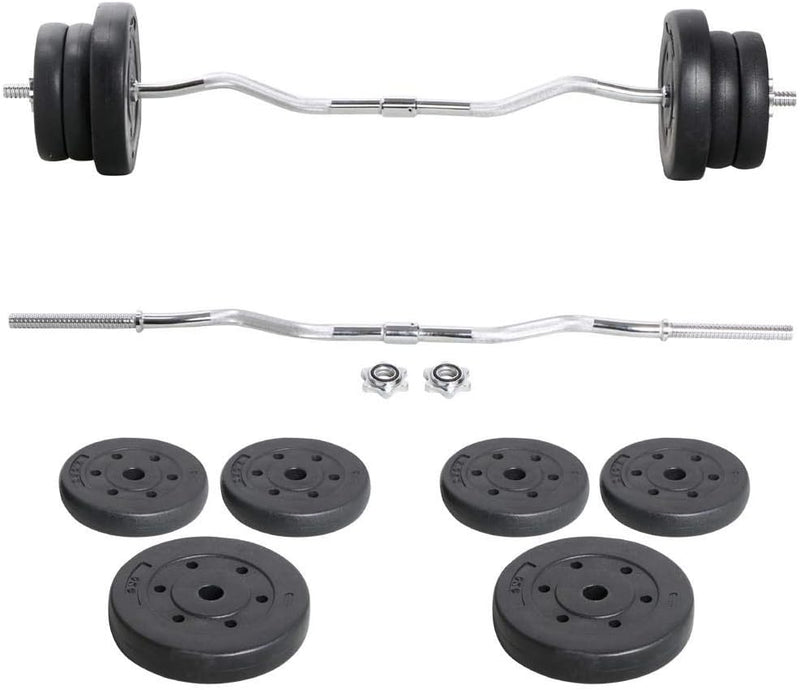 Laad afbeelding in Galerijviewer, Yaheetech 25 kg SZ curlset lange halterset, stang met 6 schijven, krachttraining, gewichten, halterstangenset
