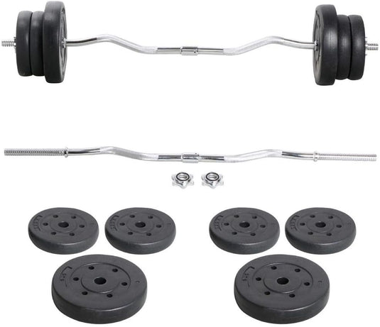 Yaheetech 25 kg SZ curlset lange halterset, stang met 6 schijven, krachttraining, gewichten, halterstangenset