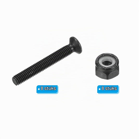 Skateboard montageschroeven 35 mm met moeren 8 stuks zwart – truck bevestigingsbouten – skate accessoires