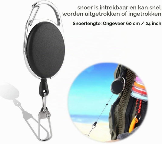 Intrekbare gereedschapshouder voor vliegvissen met karabijnhaak en bevestigingsclip – visgereedschap – hengelsportaccessoires