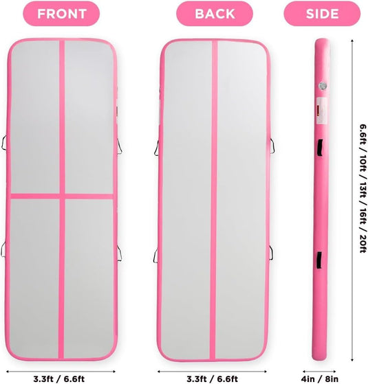 Opblaasbare turnmat 3 m x 1 m – 10 cm dik – airtrack met luchtpomp voor gymnastiek, tumbling, yoga en fitness – roze