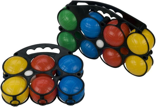 Jeu de boccia avec 8 boules en plastique de 69 mm, comprenant le cochonnet et un panier de transport – jeu de jardin – jeu de lancer