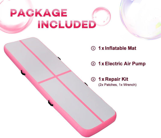 Opblaasbare turnmat 3 m x 1 m – 10 cm dik – airtrack met luchtpomp voor gymnastiek, tumbling, yoga en fitness – roze