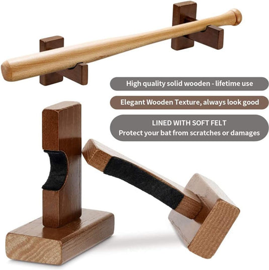 Baseballknuppel muurbevestiging, 2 stuks softbalknuppel muurbevestiging, honkbalknuppel horizontale rekbeugel met vilten voering muurbevestiging voor honkbal, softbal, hockeystick vitrine