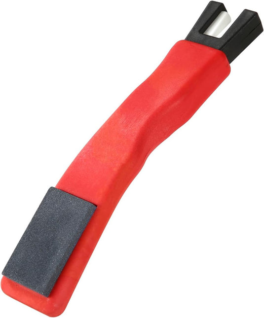 Dubbelzijdige schaatsslijper rood met keramische V-groef