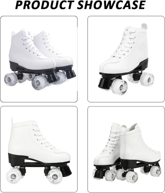 ERNAN Rolschaatsen met 4 wielen, parallelle skates met lichtgevende wielen, klassieke high-top, rolschaatsen voor volwassenen, meisjes, kinderen, beginners, maat 37-43
