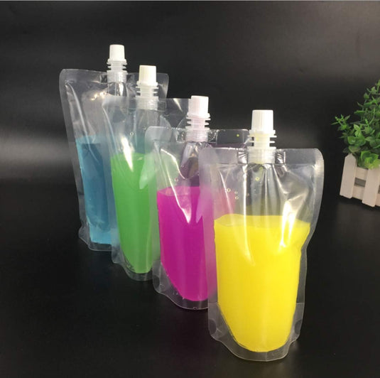 50 Dranken zakken, transparante smoothie zak container, zware hand-held lek-proof en verzegelbare drankzak, 238.1 g voor bevroren sap drankflessen, een plastic trechter (250ml)