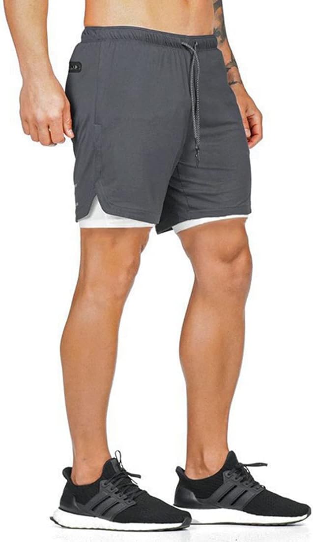 Load image into Gallery viewer, Shorts heren 2-in-1 trainingsshorts zomer korte broek sneldrogende hardloopshort sportbroek met zakken compressieshort
