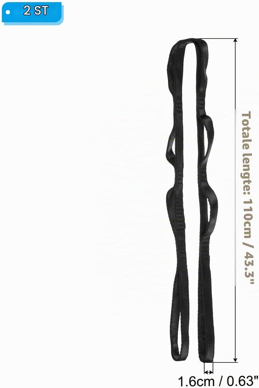 Daisy chain ophangbanden 2 stuks 110 x 1,6 cm zwart met 8 lussen – verstelbare ophangriemen – aerial yoga accessoires