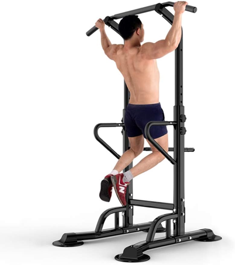 Laad afbeelding in Galerijviewer, DlandHome Power Tower Dip Station Pull Up Bar Multi-Function Strength Training Fitness Workout Station for Home Office Gym, Black, 330lbs

