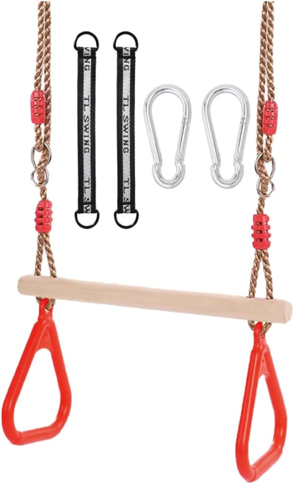 Laad afbeelding in Galerijviewer, Trapezeschommel 2-in-1 met gymnastiekringen tot 120 kg – houten turnschommel – binnen en buiten
