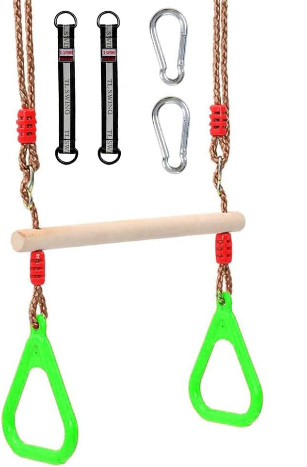 Laad afbeelding in Galerijviewer, Trapezeschommel 2-in-1 met gymnastiekringen tot 120 kg – houten turnschommel – binnen en buiten
